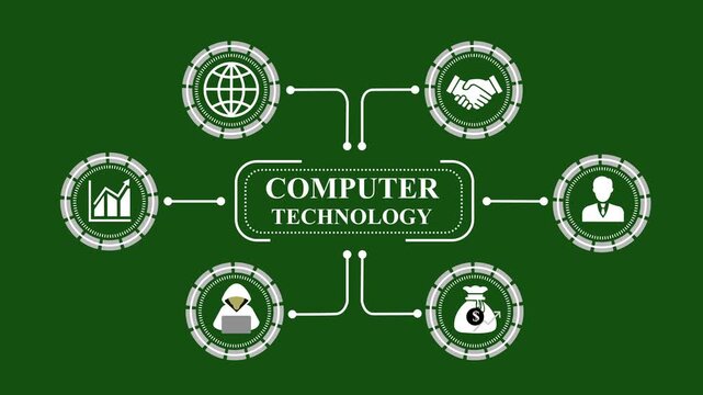 Computer Technology Concept with Digital Business Analytics, Cyber Security, Financial Growth and Professional Networking
