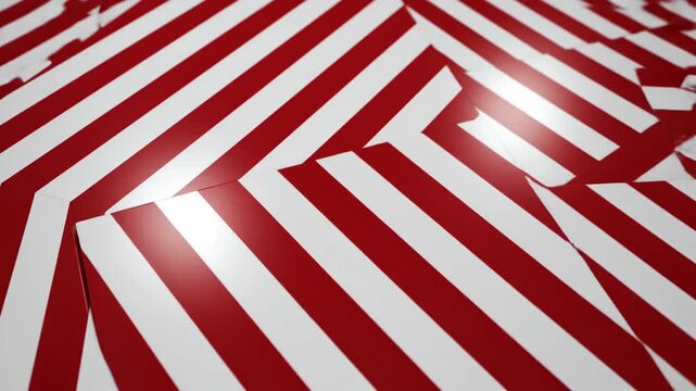 Abstract red and white geometric stripe pattern surface graphic