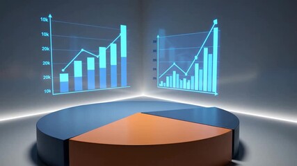 Abstract 3D pie chart with holographic graphs, representing business data and financial growth. - Powered by Adobe