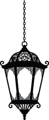 Classic Black Silhouette of a Decorative Hanging Lantern Solid vector , silhouette, illustration, vector black and white on white background  