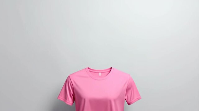 Pink t-shirt floating against a neutral background, perfect for showcasing apparel designs.