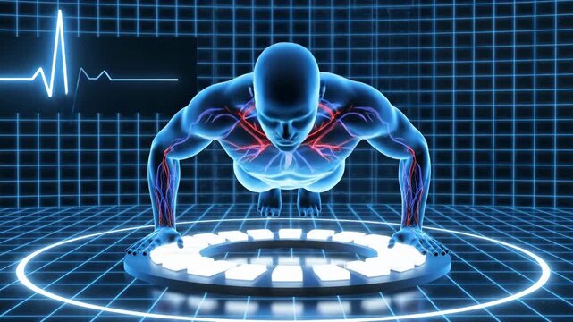 Abstract digital depiction of person performing push ups exercise