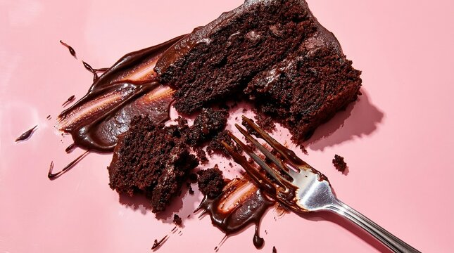Smashed Chocolate Cake on Pink Surface