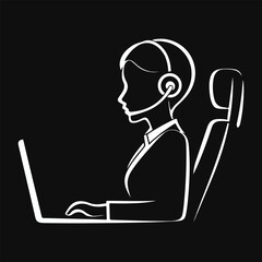Administrative assistant silhouette vector Woman working on laptop with headphones