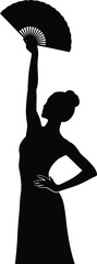 Dancer with a fan vector Silhouette art black color design and solid white background 
