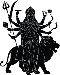 durgga silhouette vector style design black color . white color background Vector illustration 