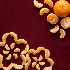 Minimalist Mandarin Orange Macro with Sakura Flower Arrangement on Stone