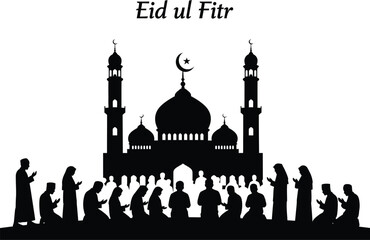 Eid ul Fitr Solid vector , silhouette, illustration, vector black and white on white background 