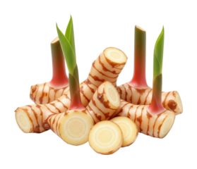 Exploring fresh galangal roots market food natural isolated on transparent background