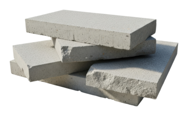 Concrete block stacking process construction site isolated on transparent background