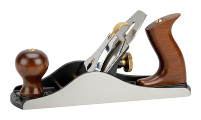 Using a hand plane for woodcraft workshop tool guide isolated on transparent background