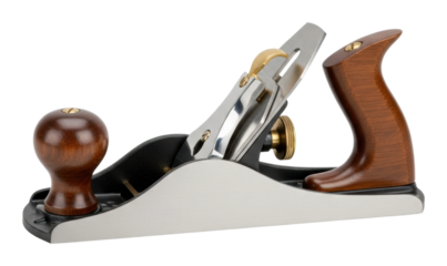 Using a hand plane for woodcraft workshop tool guide isolated on transparent background