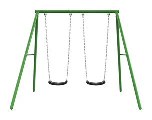 Kids playing on green swing set in park fun daytime isolated on transparent background