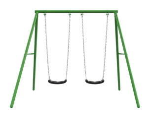 Kids playing on green swing set in park fun daytime isolated on transparent background