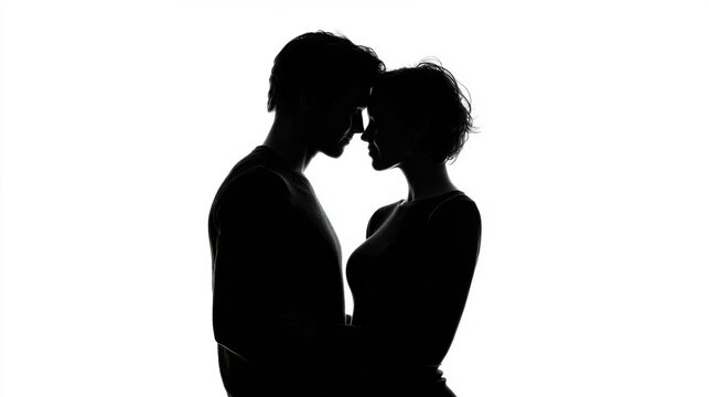 Couple sharing a moment together in silhouette on a bright background during evening hours