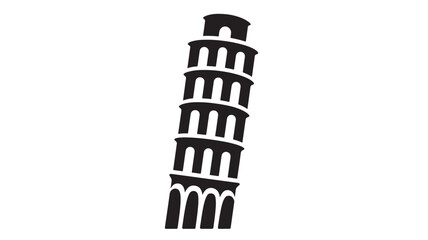Black silhouette of the leaning tower of pisa on transparent background
