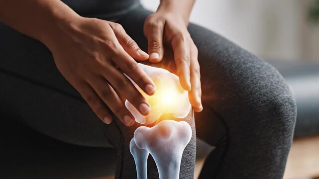 Womans knee with pain indication medical visualization healthcare concept