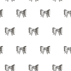 3d vector bow render seamless pattern. Realistic silver bow texture