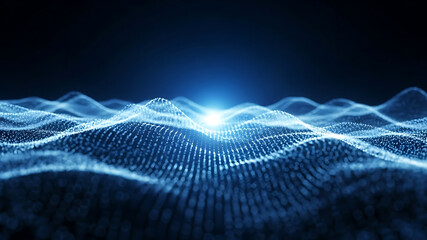 Abstract Blue Digital Waveform with Glowing Light.