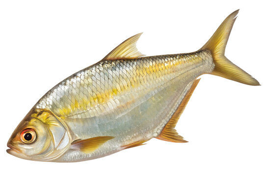 High-Resolution Single Rupali Ilish (Hilsa) Fish PNG with Bright Shiny Scales &ndash; Photorealistic