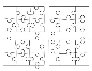 Four incomplete jigsaw puzzles, a concept of problem-solving and strategy.