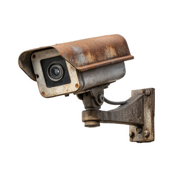 Rusted Security Camera on Black Background surveillance isolated on a transparent background