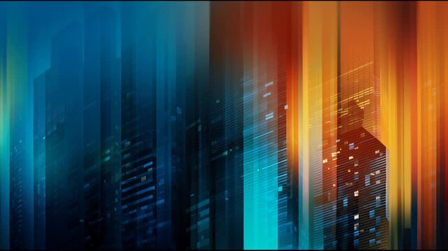 Abstract Cityscape with Vertical Light Streaks in Blue and Orange Tones