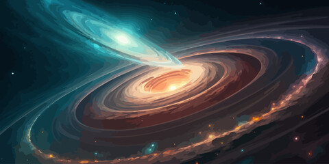 Vibrant spiral galaxies colliding in stunning cosmic dance with swirling nebula and stars