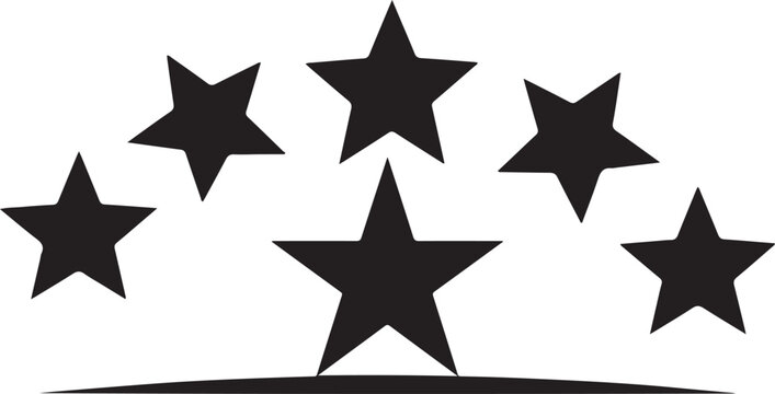 A simple graphic of five black stars and a horizontal line below