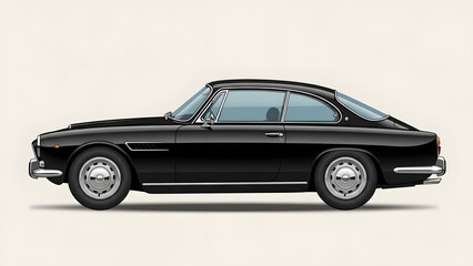 Obraz premium Side profile view illustration of sleek black classic vintage coupe sports car on plain neutral background