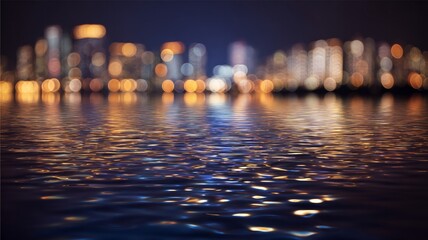 Cityscape reflections on water at night. AI generated