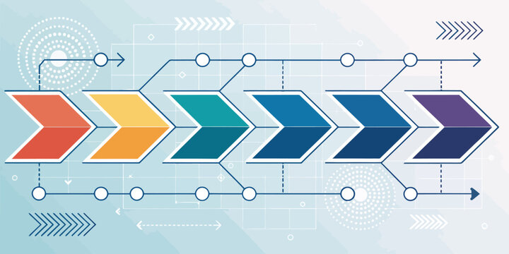 Colorful arrows flowchart diagram for business innovation progress and growth strategy visualization