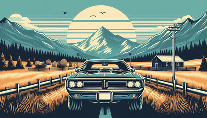 Retro Car Illustration.