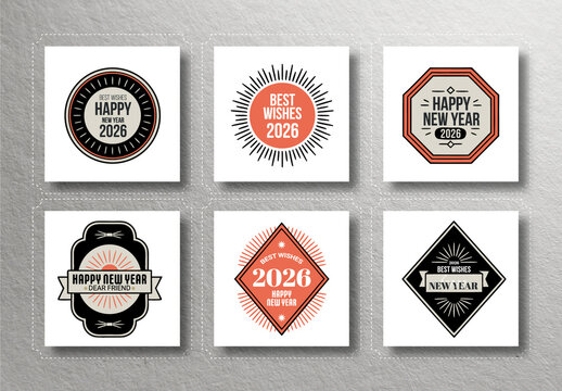 Happy New Year Badges Set Layout