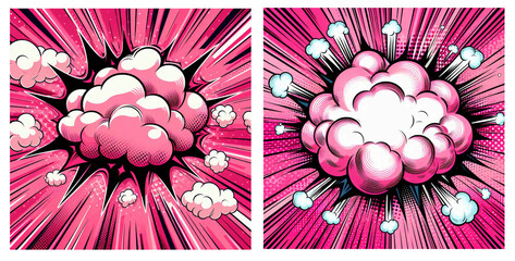 Comic book explosion cloud pop art style radial lines background.