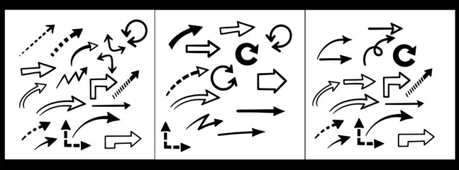 Collection of various arrows and symbols on white background