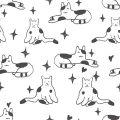 Seamless pattern with spotted cats in hand drawn style.Element for decoration design print background backdrop wrapping wallpaper banner textile