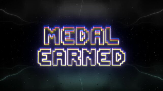 Medal earned Neon text with retro background