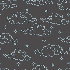 Seamless pattern with asian clouds in doodle style in vector. Element for decoration design print background backdrop wrapping wallpaper banner textile