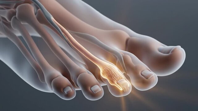 Close-up 3D animation of the extensor digitorum tertius proprius tendon in the human foot