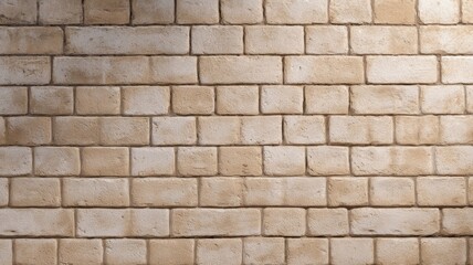 Textured tan brick wall patterned in neat rows. AI generated