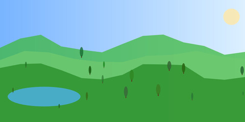 Serene mountain landscape with pond © amenagraphics