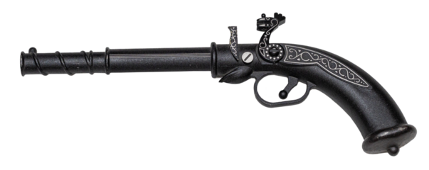 Black antique flintlock pistol with ornate details