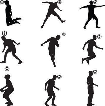 Soccer Header Action Silhouette Vector Set