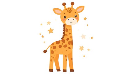 Obraz premium Adorable Giraffe Illustration with Starry Accents for Childrens Designs.