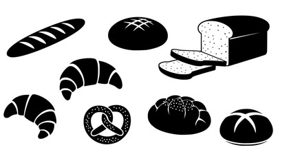 Set of bread icon silhouette design vector art illustration
