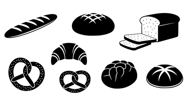 Set of bread icon silhouette design vector art illustration
