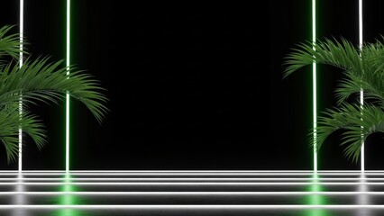 Modern tropical background with neon lights and palm trees