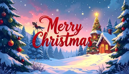 Magical Christmas Eve - A Festive Winter Wonderland Illustration.