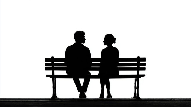 Two people sit on a bench facing each other during daytime in a minimal setting